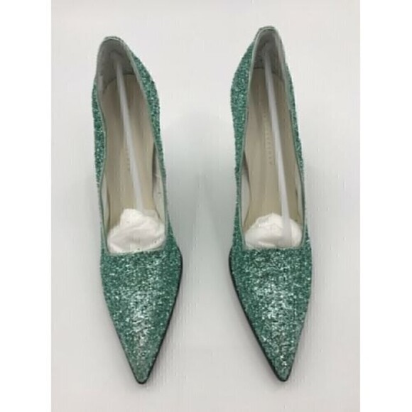 Victoria Beckham Green Metallic Glittered Canvas Pumps size 33 1/2